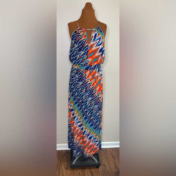 BISOU BISOU Long Maxi Sleeveless Halter Dress Multi Color Size 14 - Picture 1 of 9